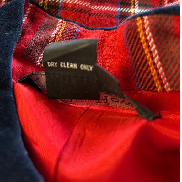 Vintage Red Heritage Tartan Plaid Maxi Dress Size 10 Velvet Collar Button Front - Picture 10 of 11